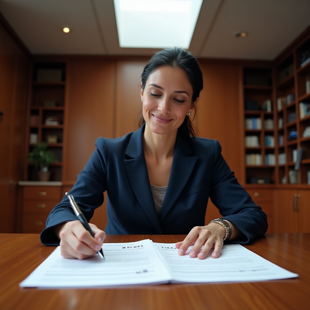 Committee member reviewing administrator reports at a desk