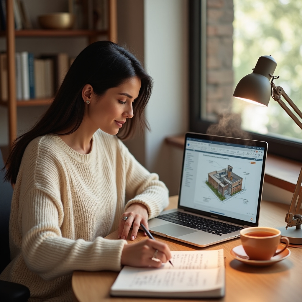 Person studying building administration course on laptop at home