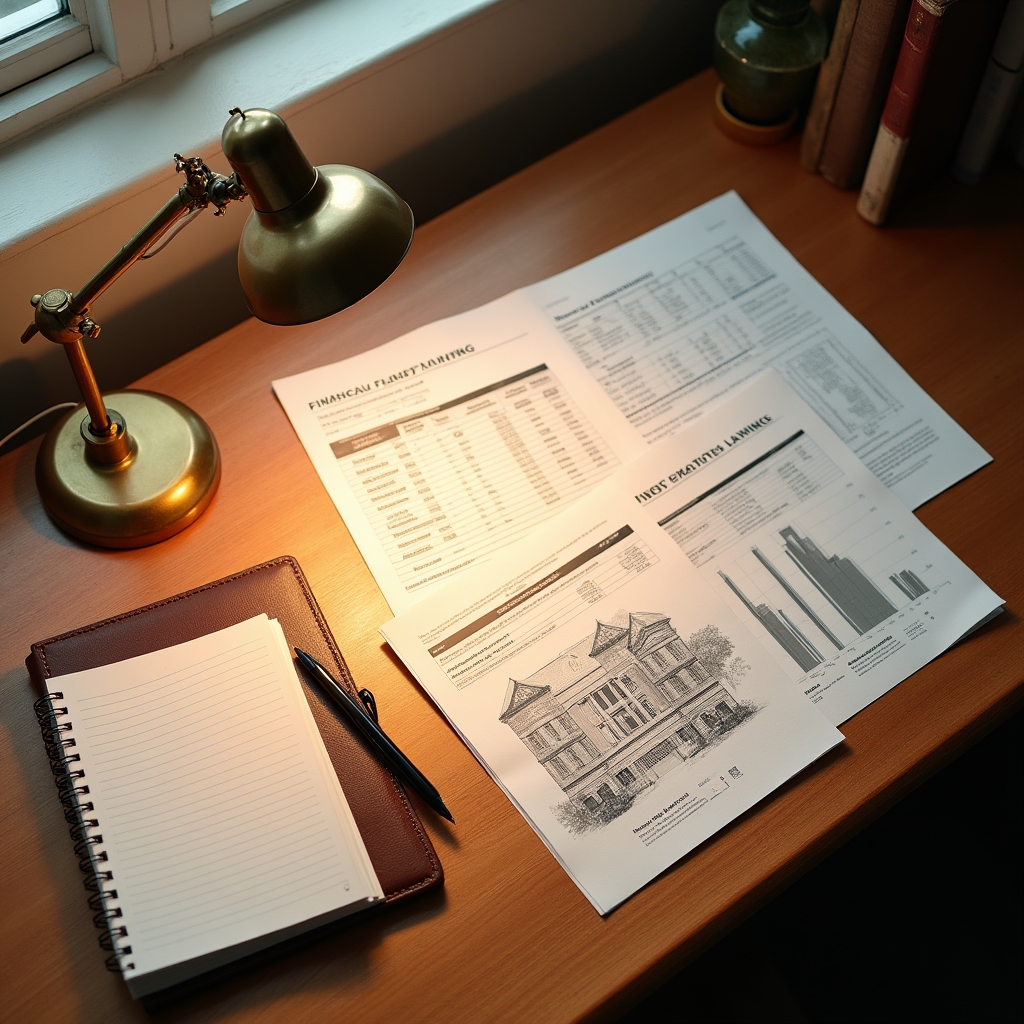 Building reserve fund financial planning documents on a wooden desk